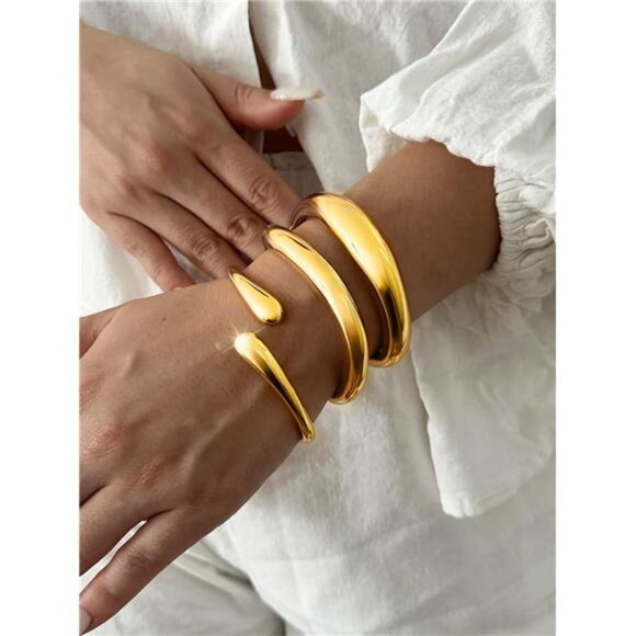 Twisted Waterdrop Gold Bangles | Elegant & Trendy Hinged Bracelets - Picture 1 of 5